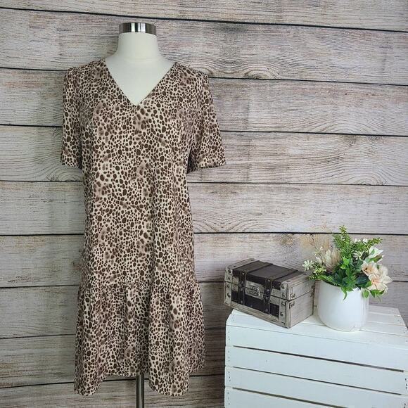 A New Day Leopard Print Ruffle Hem‎ Dress Large - Picture 1 of 7